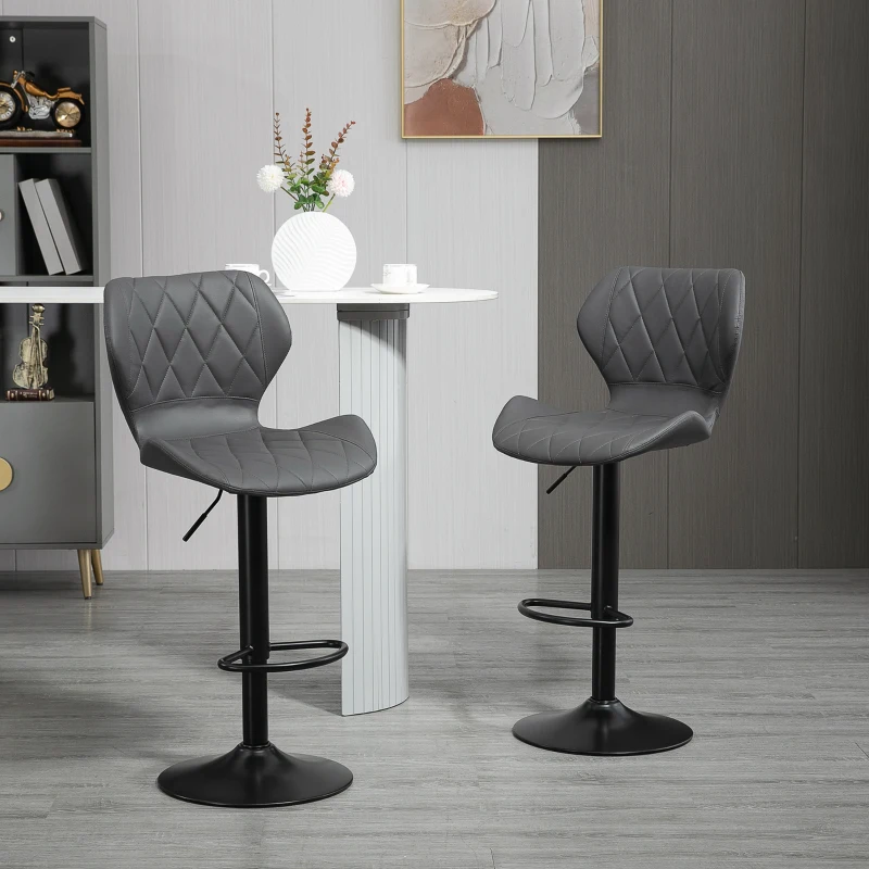 Homcom Set 2 Scaune Bar din Piele Sintetica Reglabile Negru(m-9)