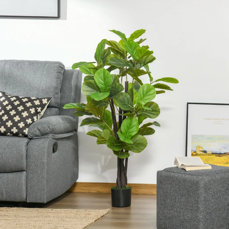 HOMCOM Planta Artificial Ficus 130 cm com 78 Folhas e Vaso de Planta Artificial Decorativa para Interior e Exterior Verde