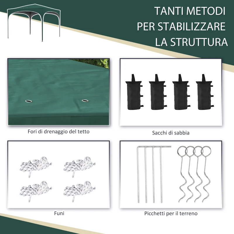 Outsunny Gazebo da Giardino ad Altezza Regolabile con Fori di Drenaggio e Borsa da Trasporto, in Metallo, Verde