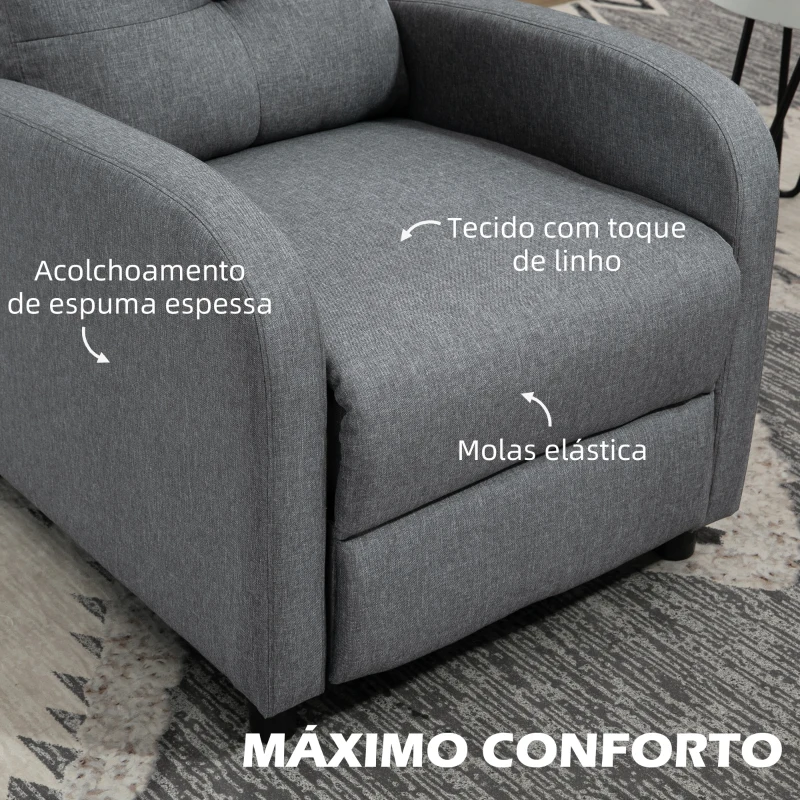 HOMCOM Poltrona Relax Reclinável até 155° Poltrona Reclinável Manual Estofado para Pessoas com Altura Inferior 195 cm 67x87x98 cm Cinza