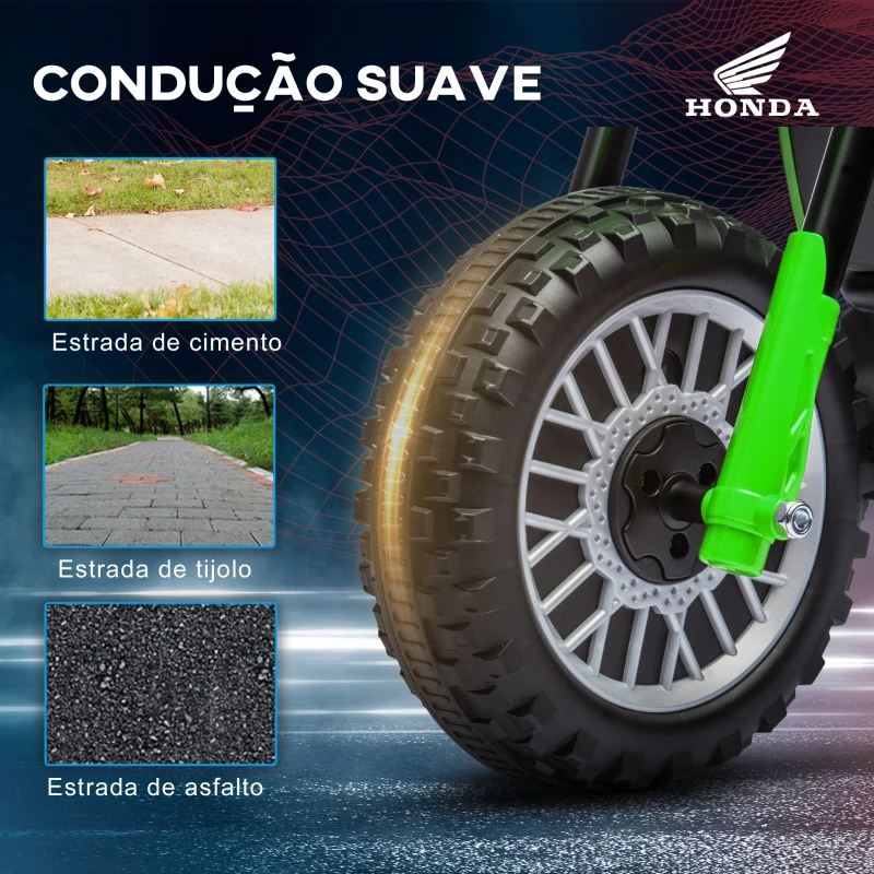 HOMCOM Mota Elétrica com Licença Honda CRF450RL Bateria 6V com Velocidade 3km/h Buzina e Som de Arranque 71x40,5x43,5 cm Verde