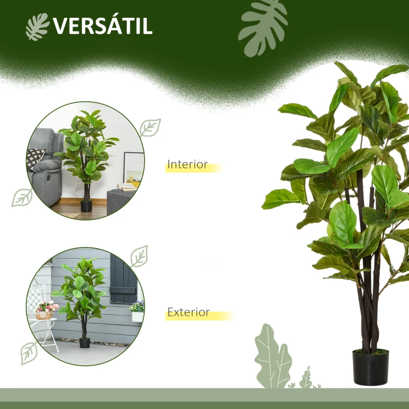 HOMCOM Planta Artificial Ficus 130 cm com 78 Folhas e Vaso de Planta Artificial Decorativa para Interior e Exterior Verde