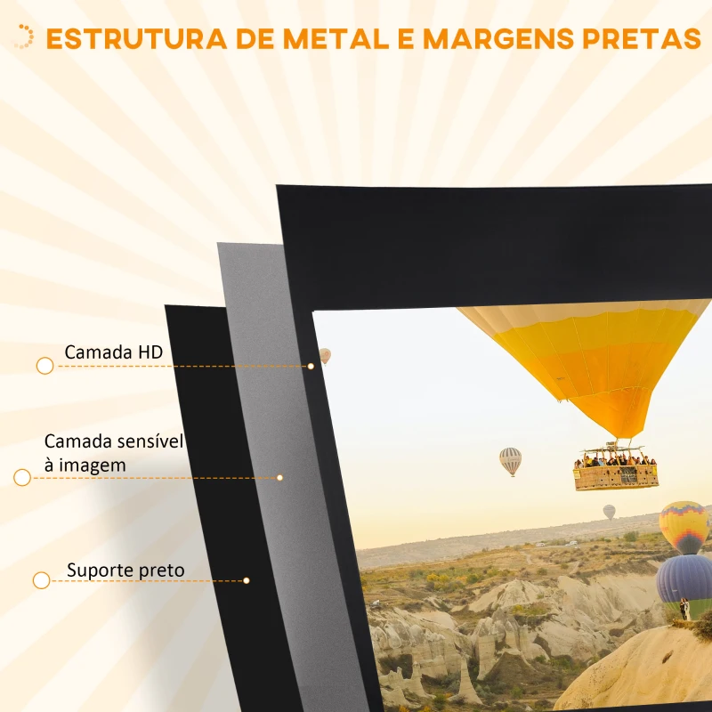 HOMCOM Tela de Projeção Manual com Suporte 84 Polegadas Portátil Formato 16:9 com Altura Ajustável 200x8x118 cm Branco e Preto