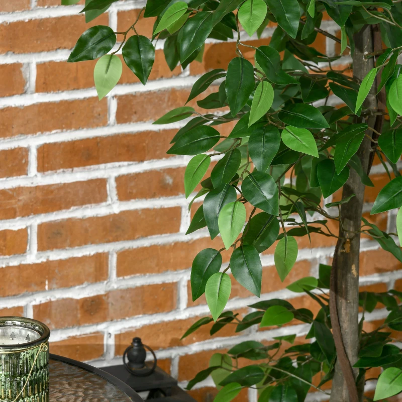 Outsunny Árvore de Chá Artificial 120 cm Planta Artificial com 546 Folhas Musgo e Vaso para Exterior Casa Sala de Estar Escritório Verde