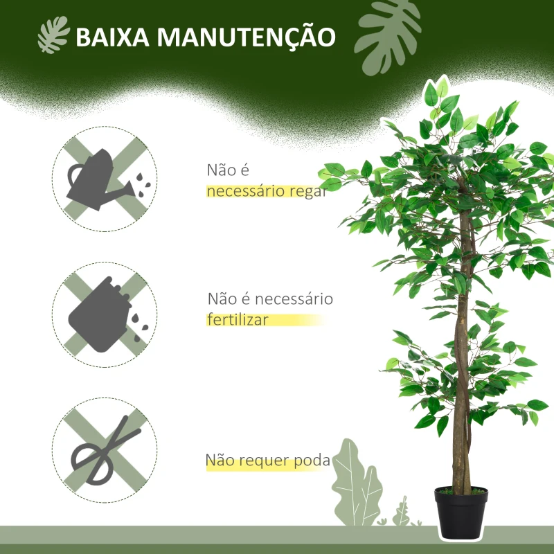 Outsunny Árvore de Chá Artificial 120 cm Planta Artificial com 546 Folhas Musgo e Vaso para Exterior Casa Sala de Estar Escritório Verde