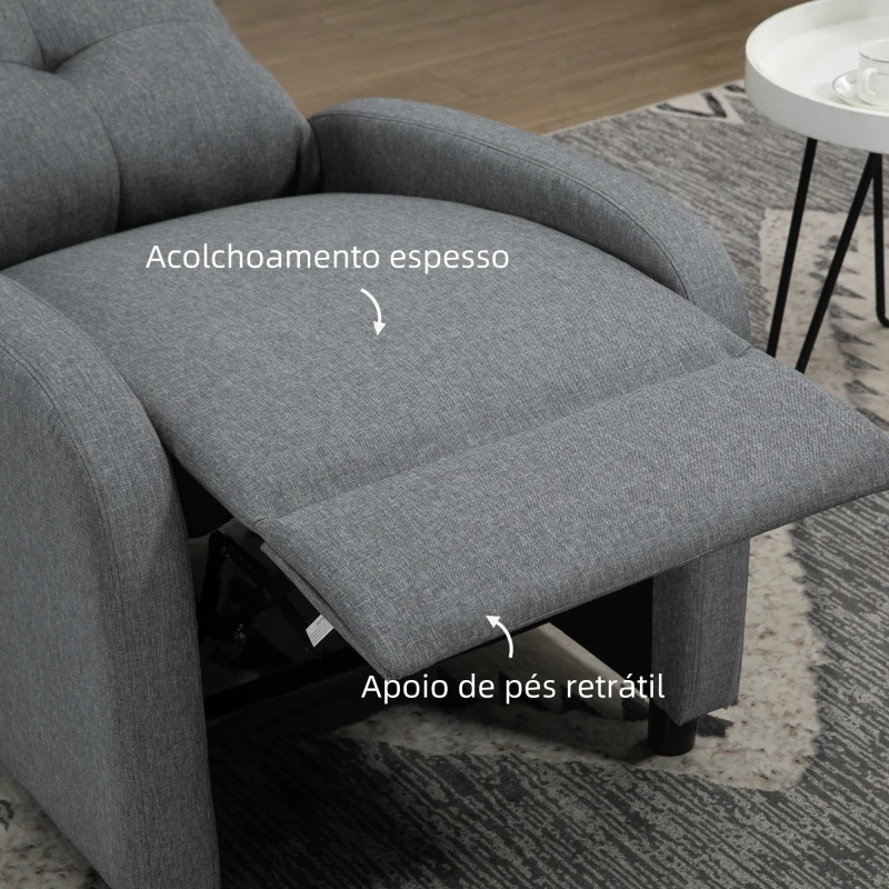 HOMCOM Poltrona Relax Reclinável até 155° Poltrona Reclinável Manual Estofado para Pessoas com Altura Inferior 195 cm 67x87x98 cm Cinza