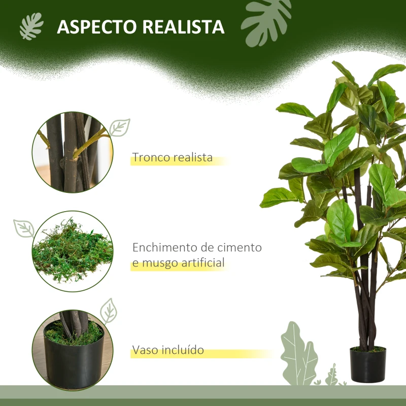 HOMCOM Planta Artificial Ficus 130 cm com 78 Folhas e Vaso de Planta Artificial Decorativa para Interior e Exterior Verde