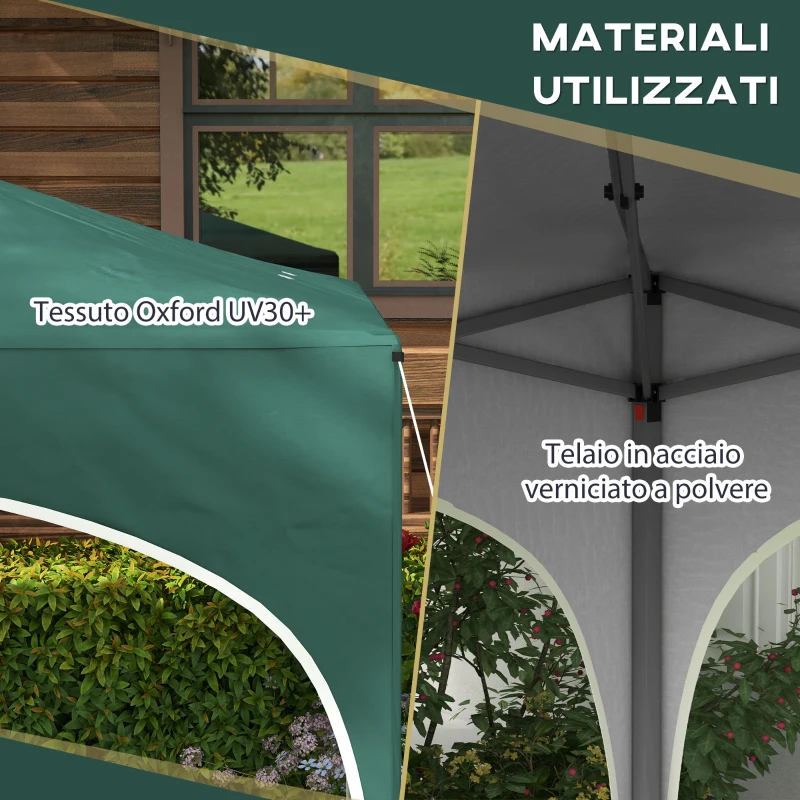 Outsunny Gazebo da Giardino ad Altezza Regolabile con Fori di Drenaggio e Borsa da Trasporto, in Metallo, Verde