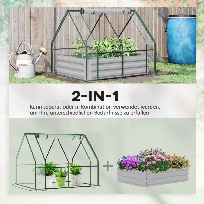 Outsunny 2-in-1 Hochbeet, Gewächshaus, Folienabdeckung, Metallrahmen, 127 x 95 x 92 cm, grau