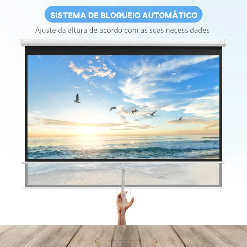 HOMCOM Tela de Projeção Manual 100 Polegadas Tela de Projeção Portátil Formato 16:9 com Altura Ajustável 236,8x8x158 cm Branco