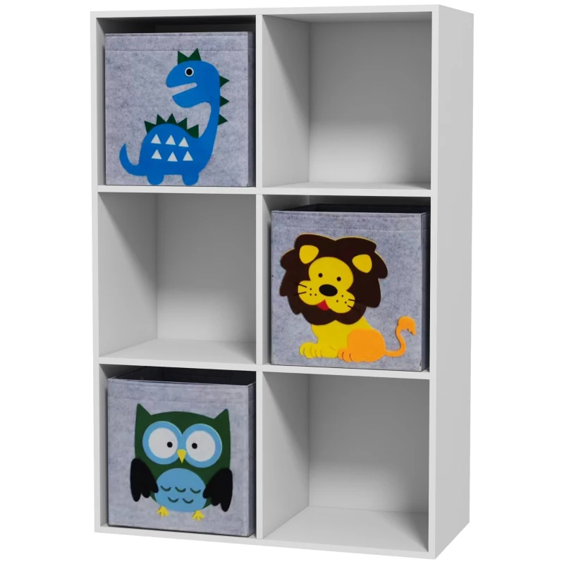 ZONEKIZ Organizator pentru Jucarii, Dulap de Depozitare cu Trei Sertare din Material, Raft Organizator, 61,8x29,9x91,5 cm, Alb