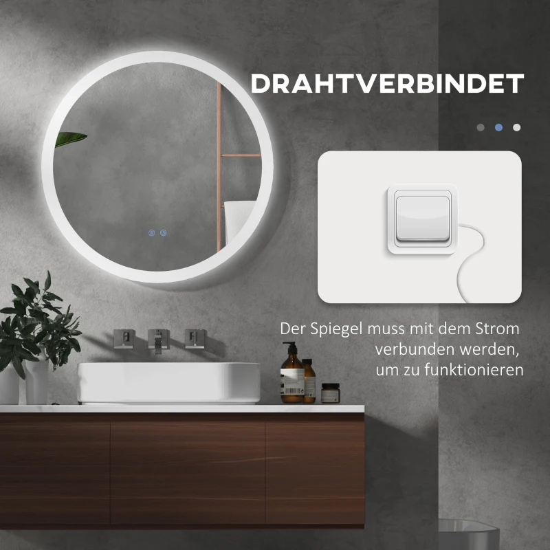 kleankin Badezimmerspiegel Badspiegel mit LED-Licht Berührungssensor Antibeschlagfunktion