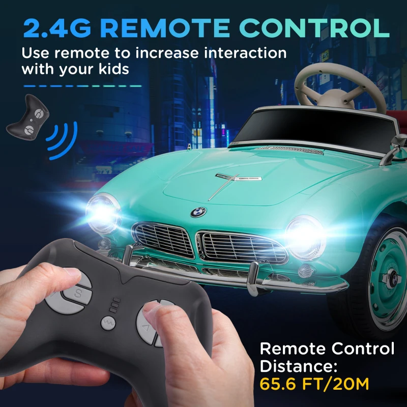 HOMCOM Mașinuță Electrică pentru Copii cu Baterii, Telecomandă, 3 Viteze, Lumini, Claxon și MP3, 115x55x47 cm, Verde