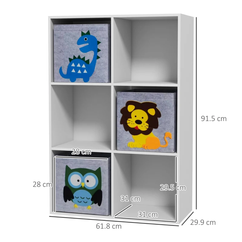 ZONEKIZ Organizator pentru Jucarii, Dulap de Depozitare cu Trei Sertare din Material, Raft Organizator, 61,8x29,9x91,5 cm, Alb