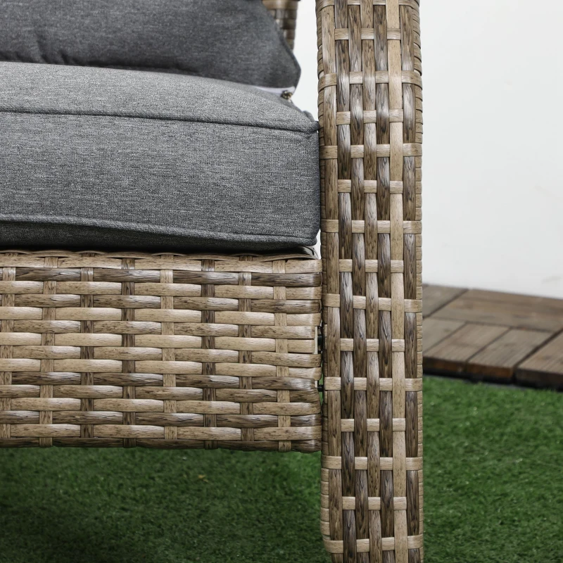 Outsunny Scaun de Grădină din Ratan, Scaun de Exterior cu Cotiere, Perne și Spătar Înalt Curbat, 64x80x90 cm, Gri