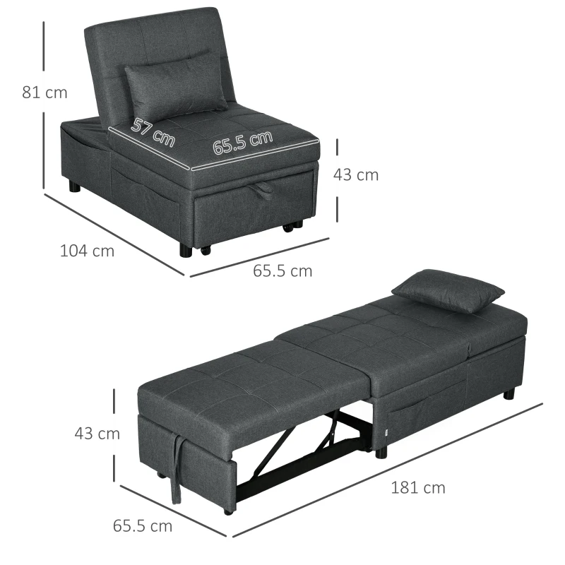 Homcom Fotoliu Pat Extensibil 3-in-1 – Rabatabil & Multifunctional(m-3)