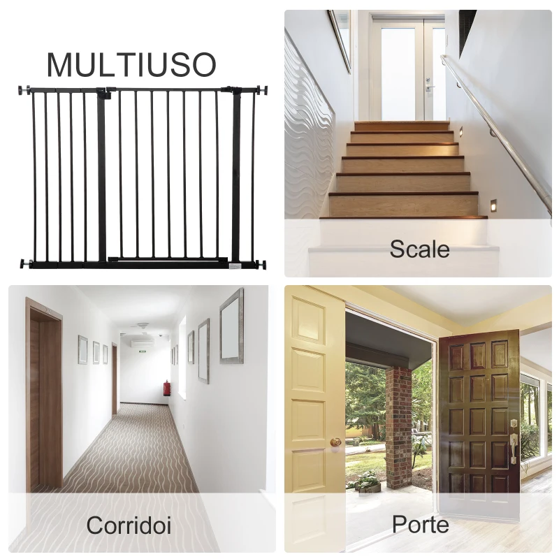 PawHut Cancelletto per Cani Estensibile con Viti e Ampia Apertura, in Metallo e Plastica, 76-107x76 cm, Nero