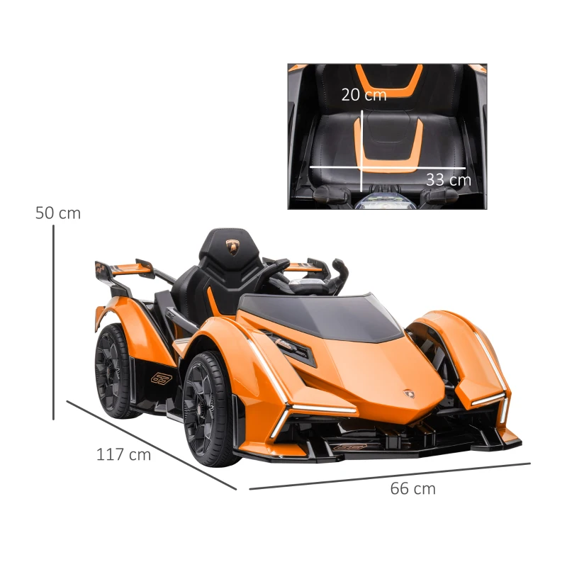 HOMCOM Masina Electrica pentru Copii, Automobil Lamborghini cu Telecomanda, Faruri LED si Muzica