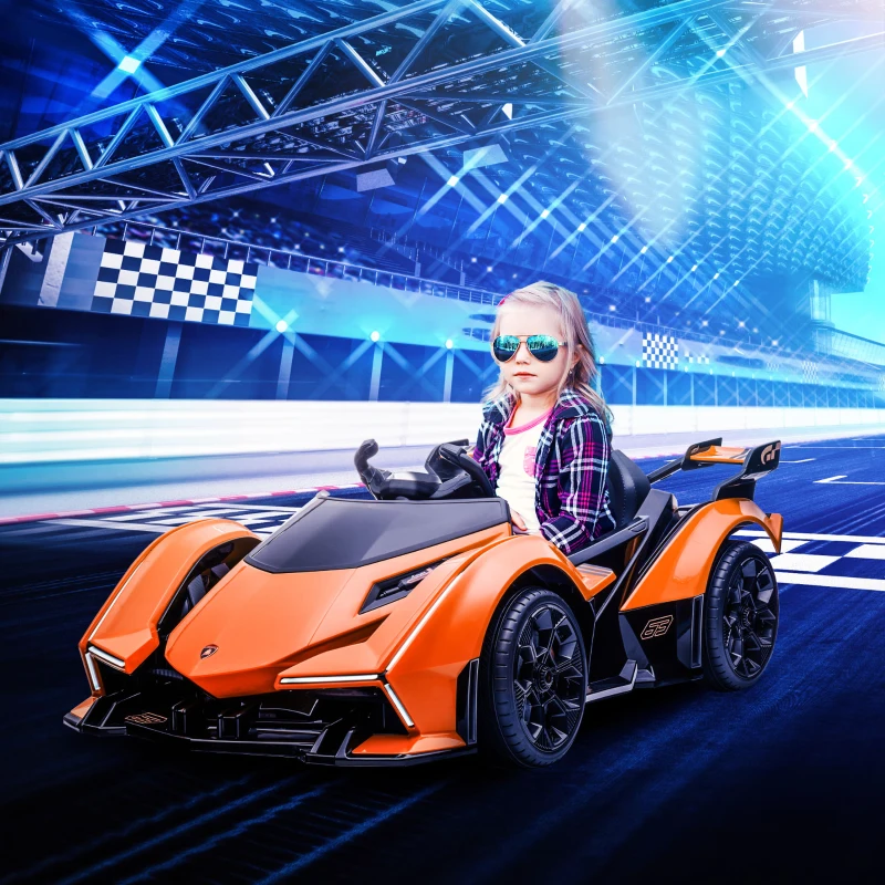 HOMCOM Masina Electrica pentru Copii, Automobil Lamborghini cu Telecomanda, Faruri LED si Muzica