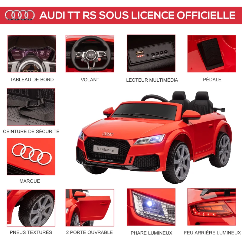 HOMCOM Véhicule électrique Enfant TT RS 12 V 30 W V. Max. 3 Km/h télécommande Effets sonores + Lumineux Rouge(m-4)