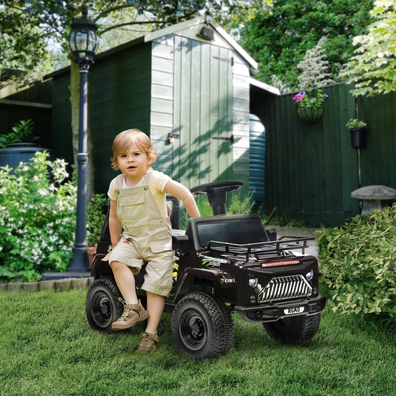 HOMCOM Elektrische kinderauto, terreinwagen, met opbergruimte, 3 km/u, muziekaansluiting, koplampen, claxon, zwart.