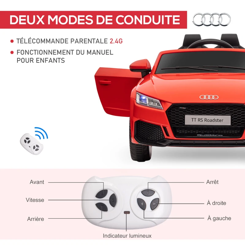 HOMCOM Véhicule électrique Enfant TT RS 12 V 30 W V. Max. 3 Km/h télécommande Effets sonores + Lumineux Rouge(m-5)