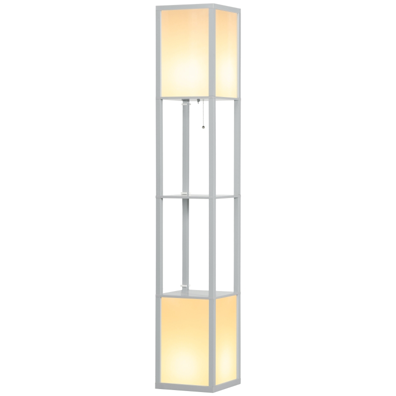 HOMCOM Modern Shelf Floor Lamp with Dual Ambient Light, Standing Lamp Living Room, Bedroom, 156cm, Grey