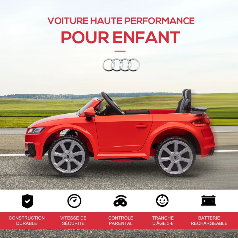 HOMCOM Véhicule électrique Enfant TT RS 12 V 30 W V. Max. 3 Km/h télécommande Effets sonores + Lumineux Rouge(m-6)
