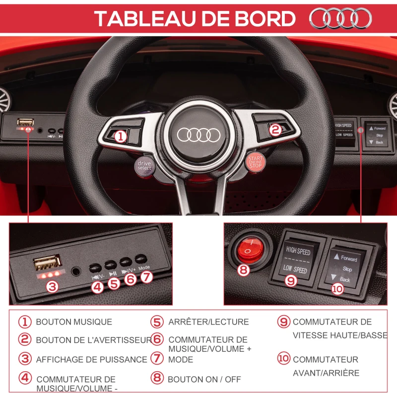 HOMCOM Véhicule électrique Enfant TT RS 12 V 30 W V. Max. 3 Km/h télécommande Effets sonores + Lumineux Rouge(m-7)
