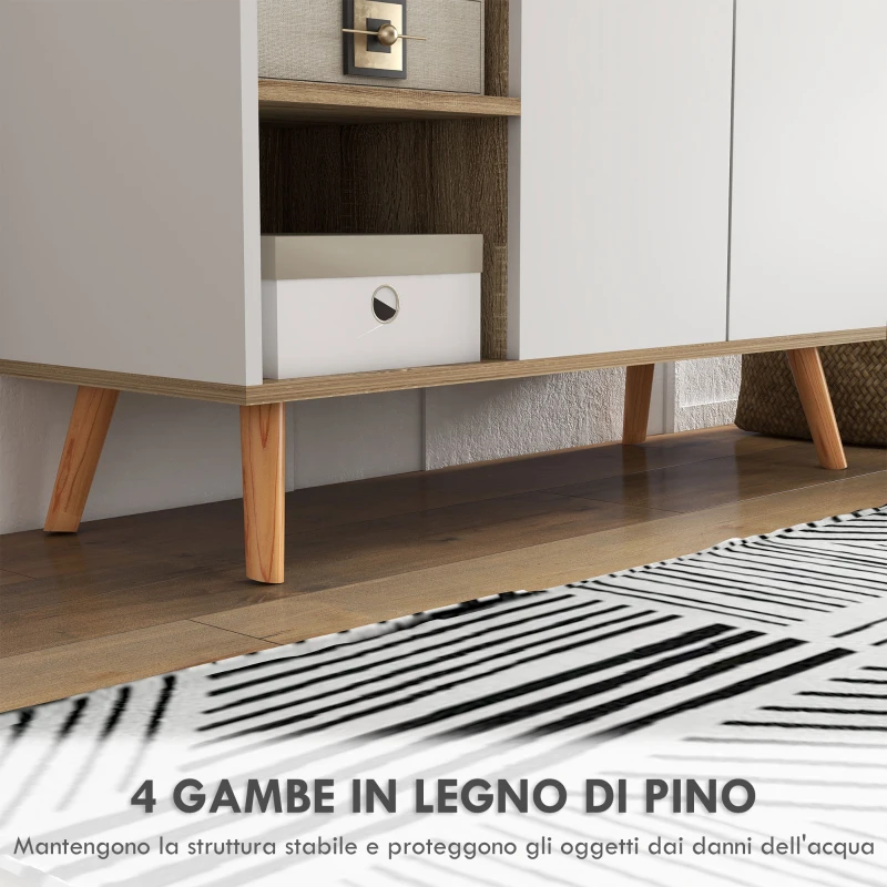 HOMCOM Mobile Multiuso Salvaspazio con 3 Ripiani Aperti, Armadietto e Cassetto, in Truciolato, 95x35x85 cm