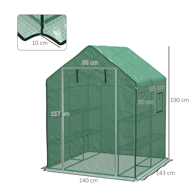 Outsunny Greenhouse Cover Replacement Walk-in PE Hot House Cover with Roll-up Door and Windows, 140 x 143 x 190cm, Green