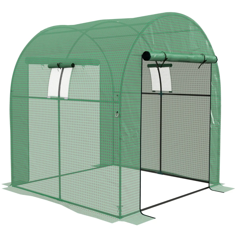 Outsunny Polytunnel Greenhouse Walk-in Grow House with UV-resistant PE Cover, Doors and Mesh Windows, 1.8 x 1.8 x 2m, Green