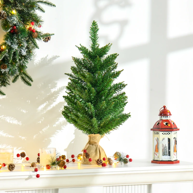 HOMCOM Árvore de Natal artificial pequena com 60 cm de altura com 70 filiais Base de tecido Mini árvore de Natal realista para interiores Ф44x60cm