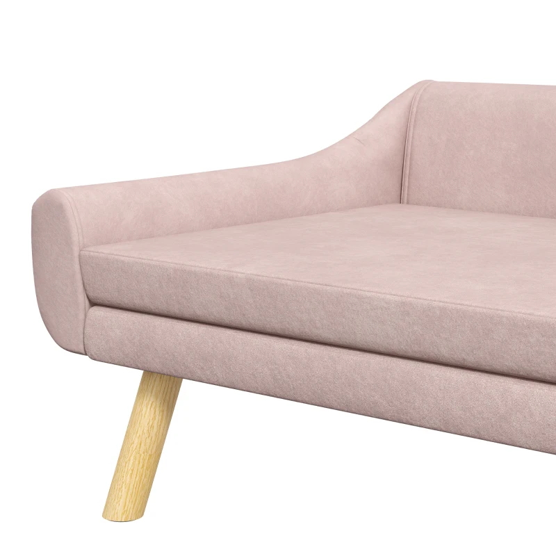 PawHut Pet Sofa Dog Sofa, Scandinavian Design, Removable Cushion, Velvet Look, 102 cm x 58.5 cm x 42.5 cm, Pink + Natural