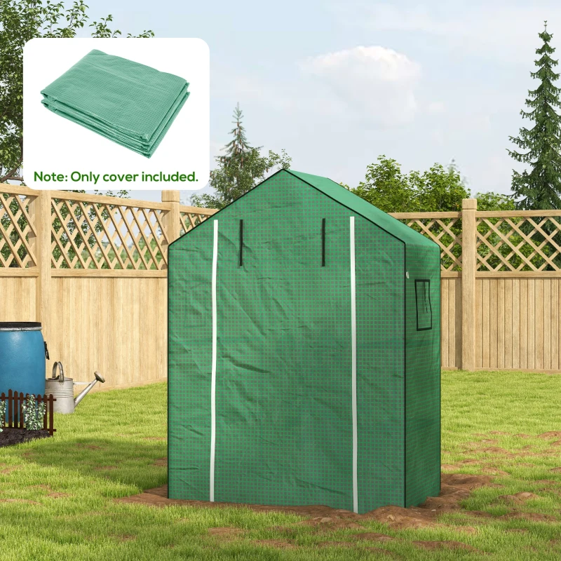 Outsunny Greenhouse Cover Replacement Walk-in PE Hot House Cover with Roll-up Door and Windows, 140 x 73 x 190cm, Green