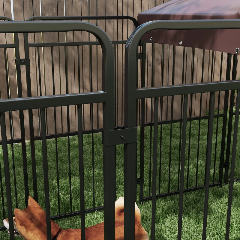 PawHut Recinto per Cani da Esterno in Metallo con Tetto, 282x141x160.5cm, Marrone