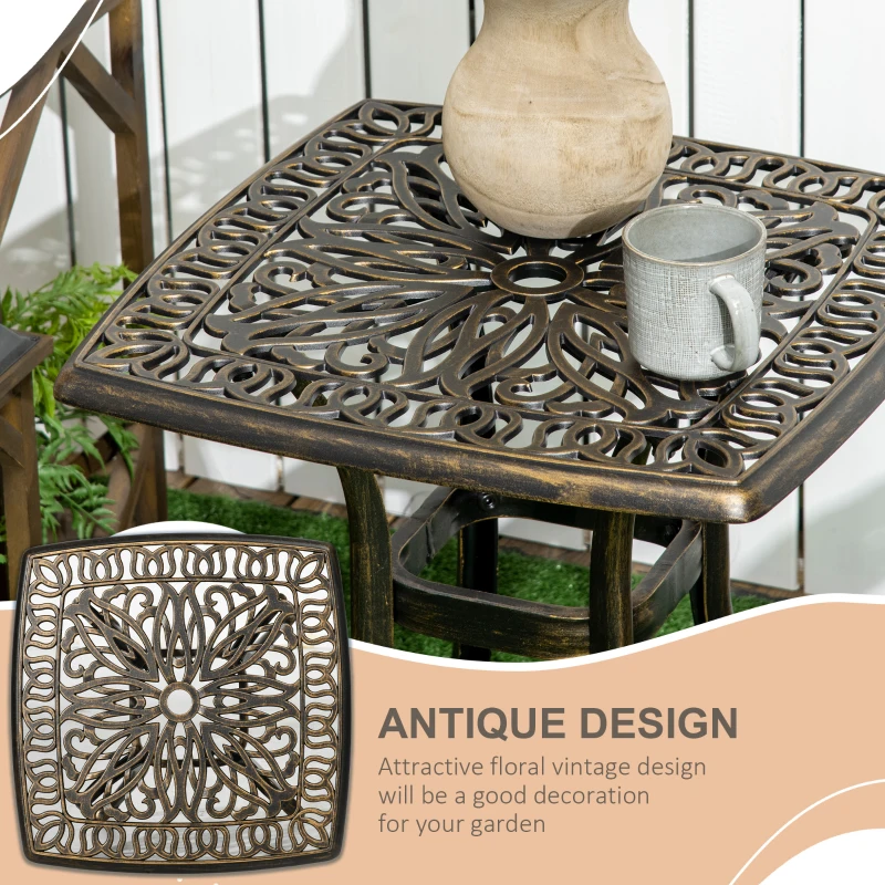 Outsunny Outdoor Patio Side Table with 38mm Dia. Umbrella Hole, Cast Aluminium Patio coffee Table, 54 x 54cm, Bronze