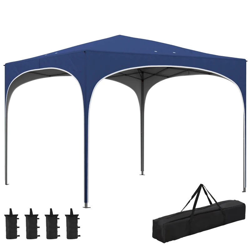 Outsunny Foldable Pavilion, Height-Adjustable, Metal Supports, Sturdy Canopy, incl. Carry Bag, 2.95 x 2.95 x 2.55m, Dark Blue