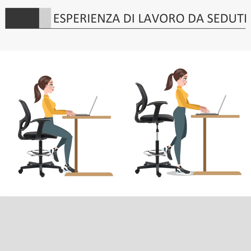 Vinsetto Sedia da Ufficio ad Altezza Regolabile con Braccioli, Rotelle e Seduta Imbottita, 60x56x110-132 cm, Nera