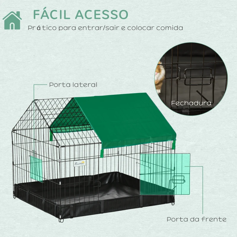 PawHut Gaiola para Animais Pequenos com 2 Portas Base com Tecido Oxford Impermeável e Toldo 90x75x75 cm Preto e Verde