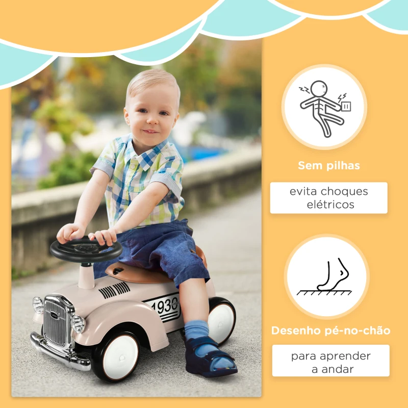 AIYAPLAY Carro Andador para Bebé de 12 a 36 Meses com Buzina Compartimento de Armazenamento e Volante 58x27x35 cm Creme