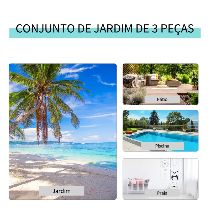 Outsunny Conjunto de 2 Espreguiçadeiras de Jardim 59x169x66 cm com Mesa 41x41x45 cm  Vidro Temperado Apoio de Braços Bege