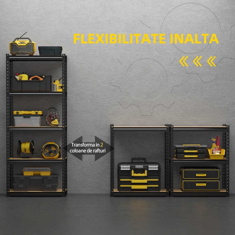 HOMCOM Raft de depozitare cu 5 niveluri, set de 2, negru si maro