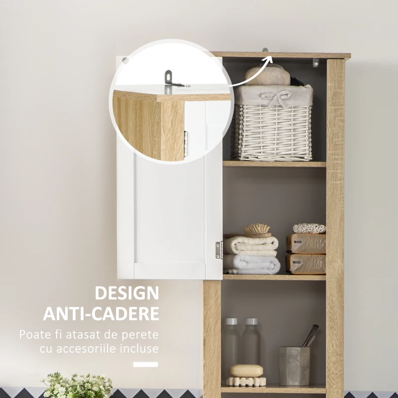 Kleankin Dulap Baie inalt – Sertar & Rafturi Reglabile, Alb Elegant