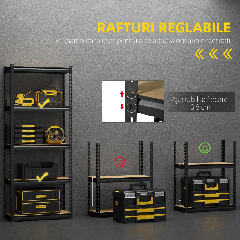 HOMCOM Raft de depozitare cu 5 niveluri, set de 2, negru si maro