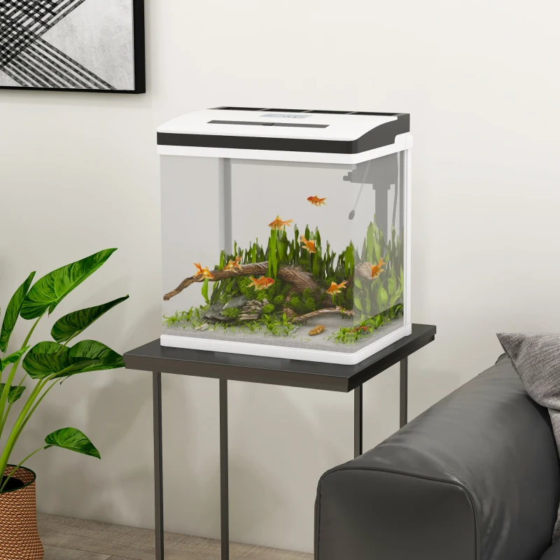 PawHut 28L Glass Aquarium Fish Tank with Filter, LED Lighting, for Betta, Guppy, Mini Parrot Fish, Shrimp, 38 x 26 x 39.5cm