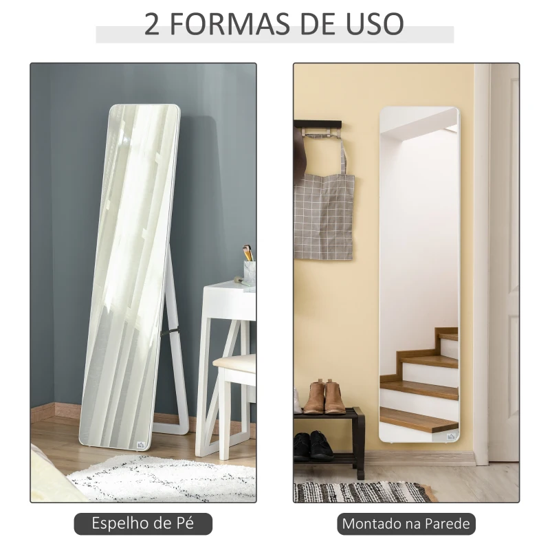 HOMCOM Espelho de Pé de Corpo Inteiro Retangular com 2 Formas de Uso Estrutura de Madeira de Pinho 37x43x156 cm Branco