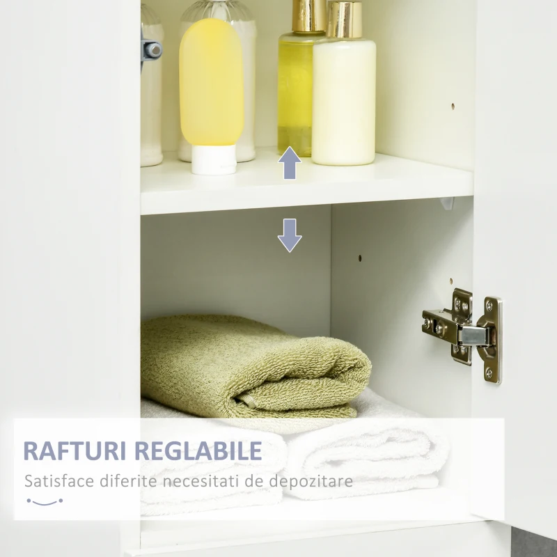 Kleankin Dulap de baie inalt cu rafturi reglabile, lucios, alb(m-7)