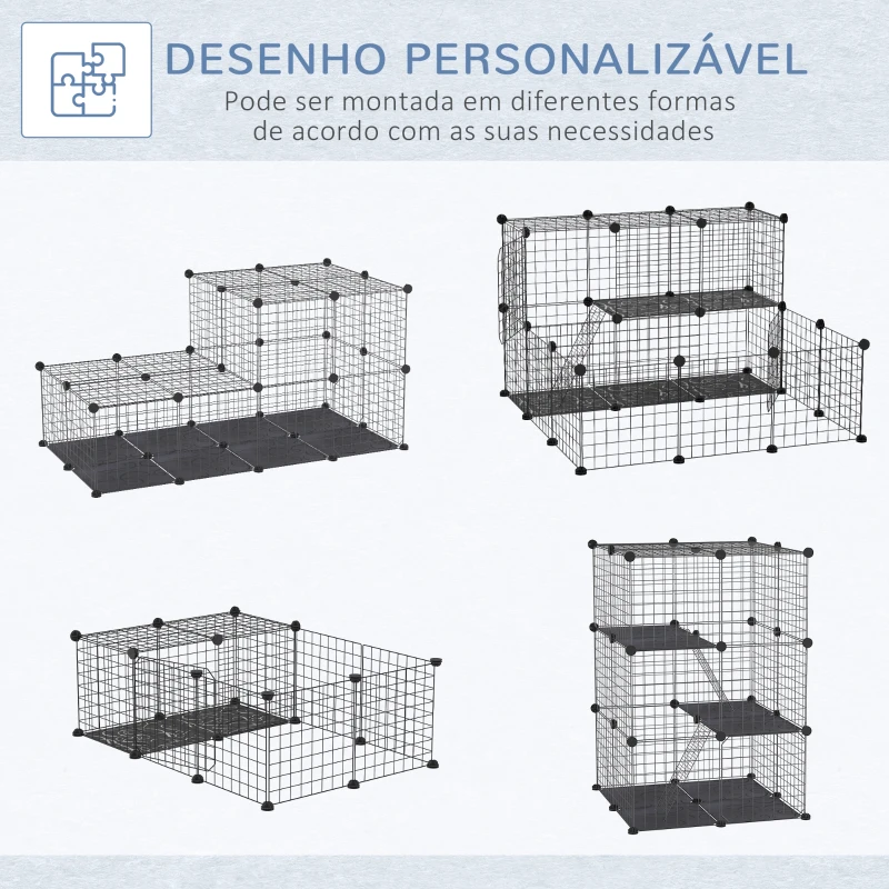 PawHut Recinto para Animais de Estimação de 3 Níveis com Rampas e Desenho Personalizável 70x70x105 cm Preto