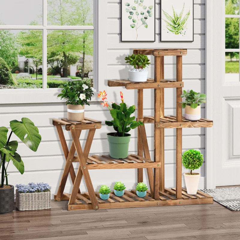 Outsunny Suporte para Plantas Estante para Plantas de Madeira com 5 Níveis para Interior Exterior 98x28x95 cm Madeira